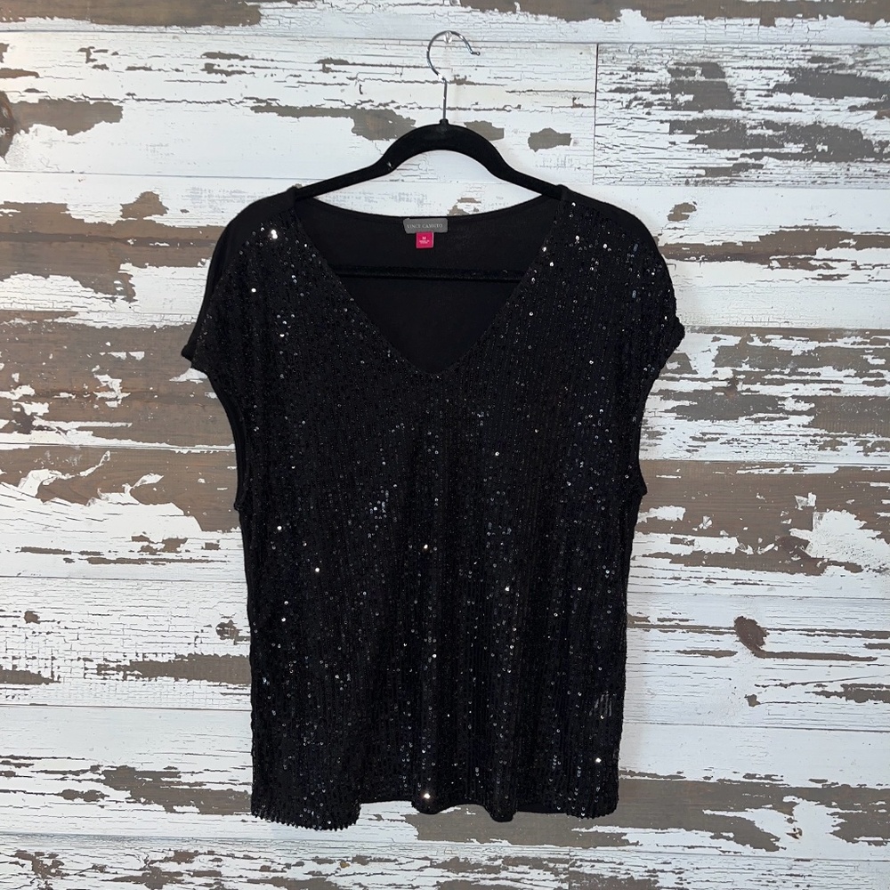 Vince Camuto Women's Sequined Cap-Sleeve V-Neck Blouse